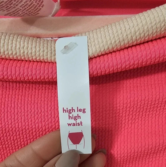 TEXTURED Colorblock Cheeky High Leg High Waist Bikini Bottom - xhilaration - Picture 3 of 3